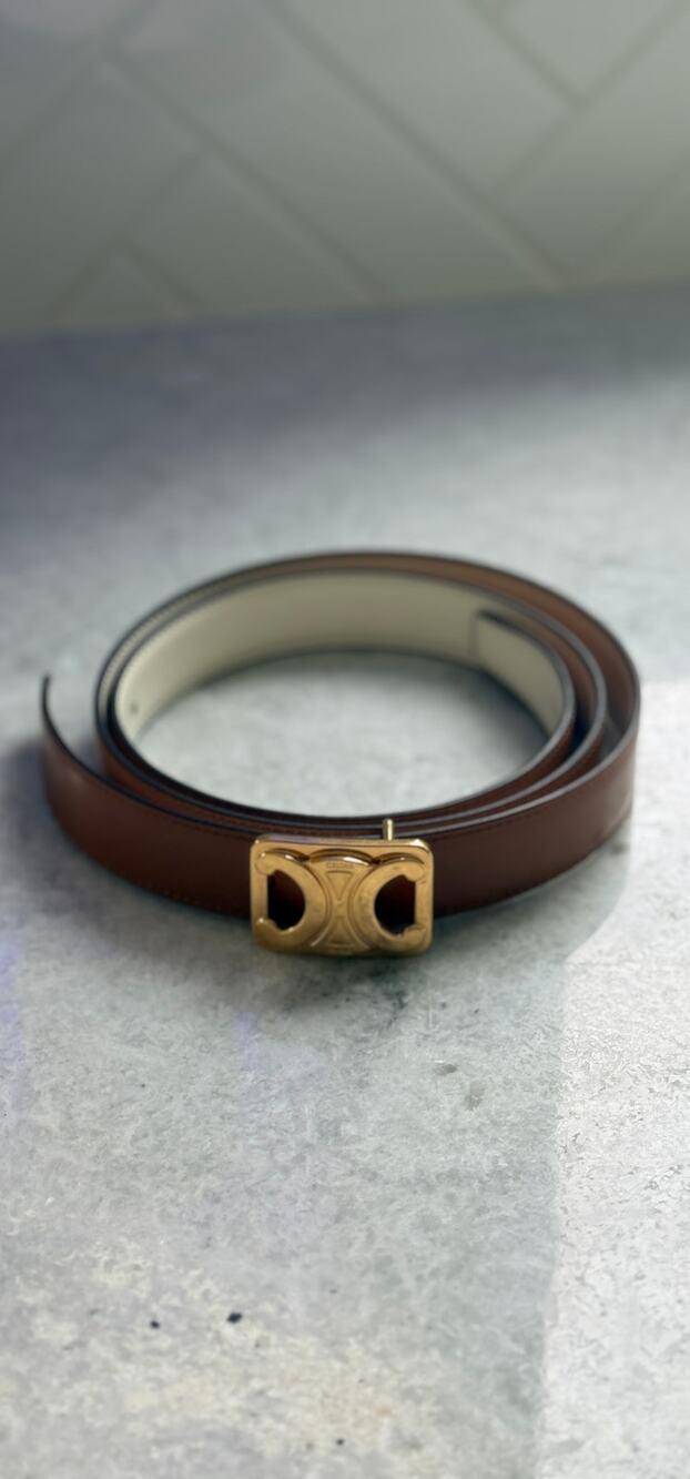 CELINE Celine Triomphe Reversible Leather Belt 25 MM TAN/RICE